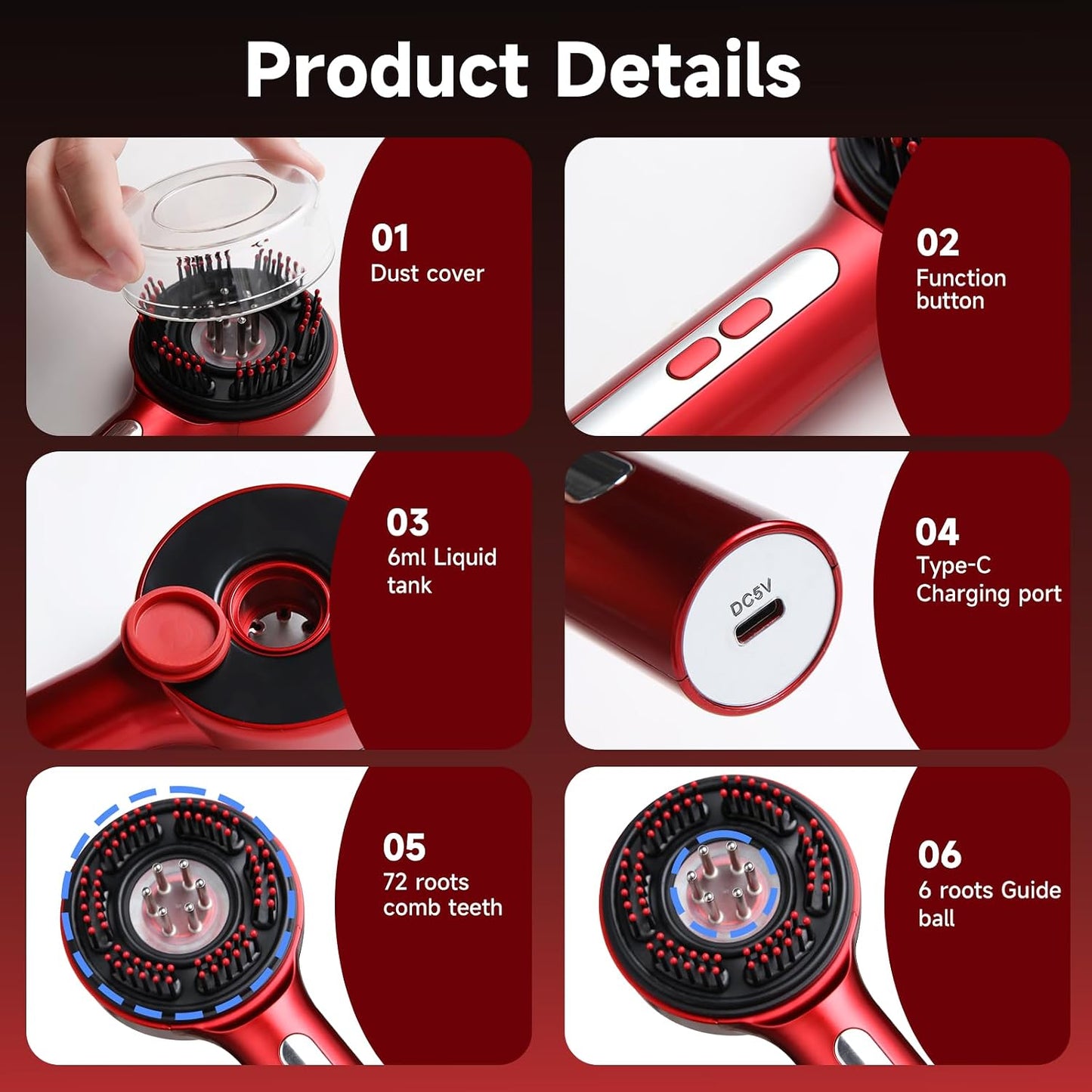 3-in-1 Red Light Scalp Massage Brush