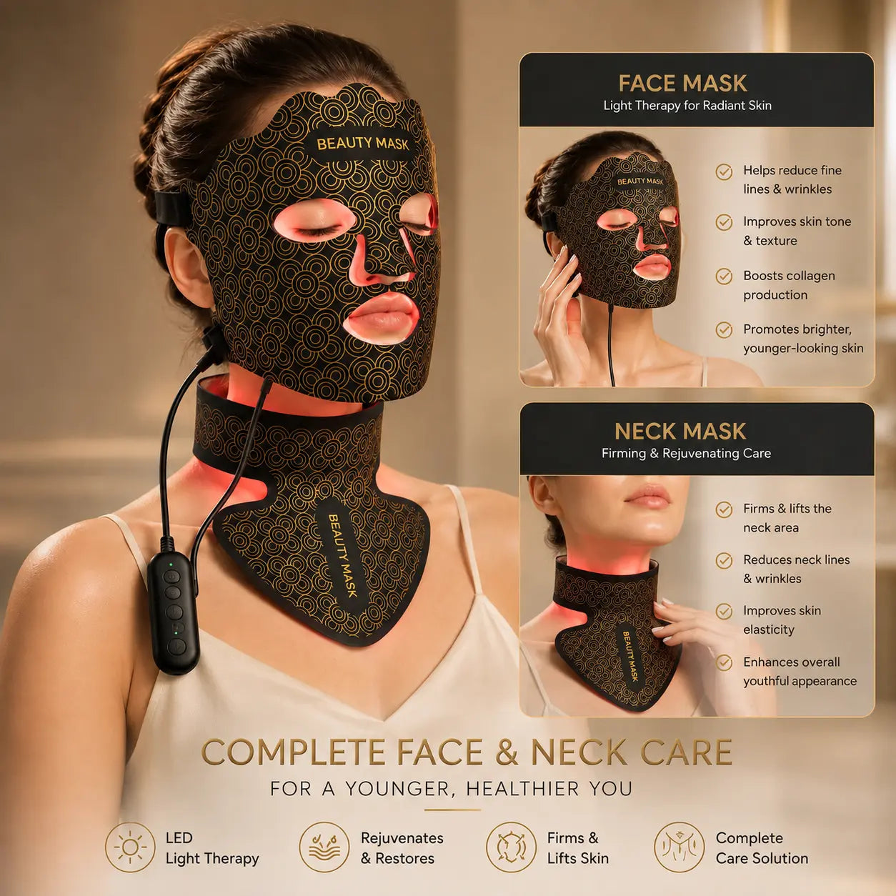 Red Light LED Facial Photon Rejuvenation Device With Silicone Beauty Mask